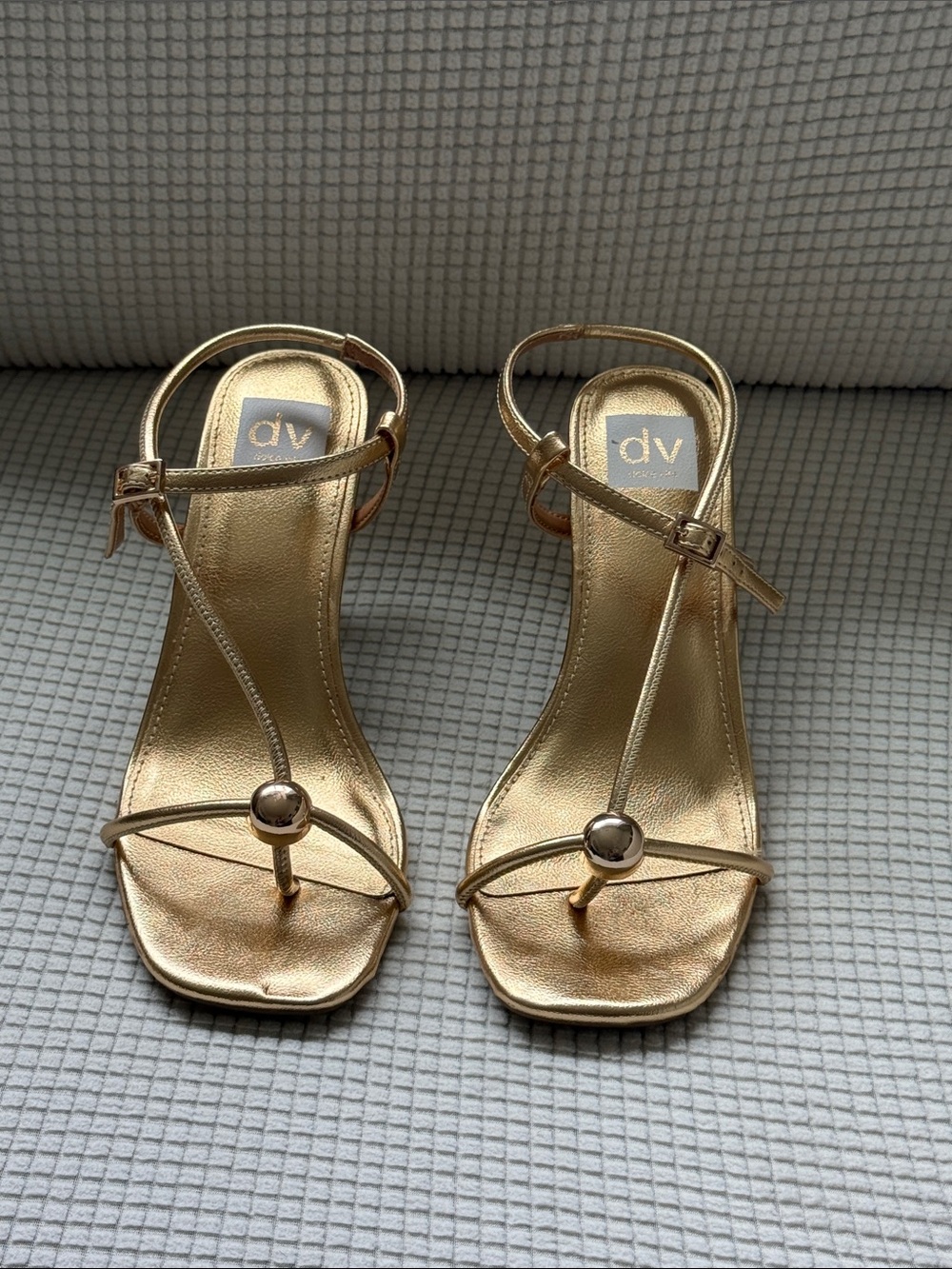 DV by Dolce Vita Metallic Gold Strappy T‑Bar Heels